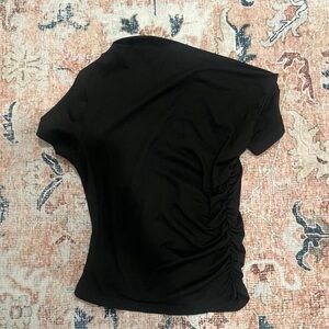 Black Ruched Short-Sleeve Women’s Top